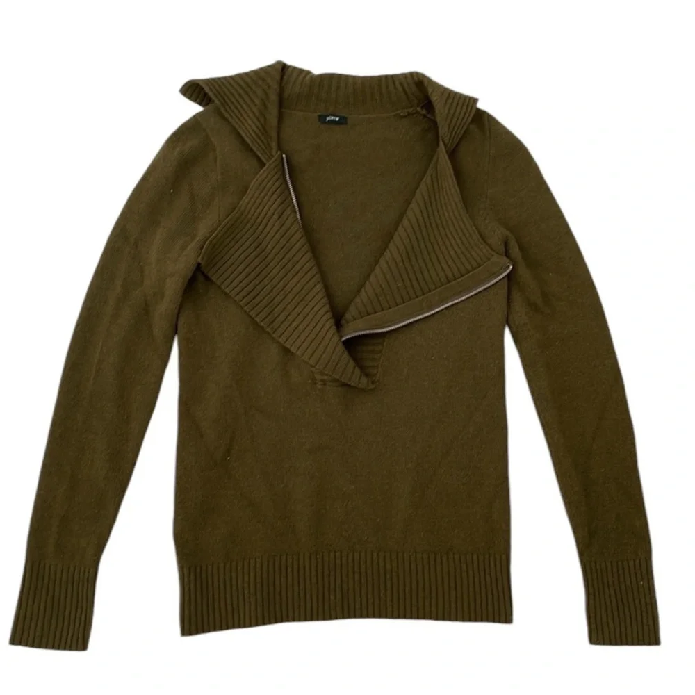 J. Crew Asymmetrical Zip Neck Ruffle Cashmere Wool Ribbed Sweater - Picture 4 of 10